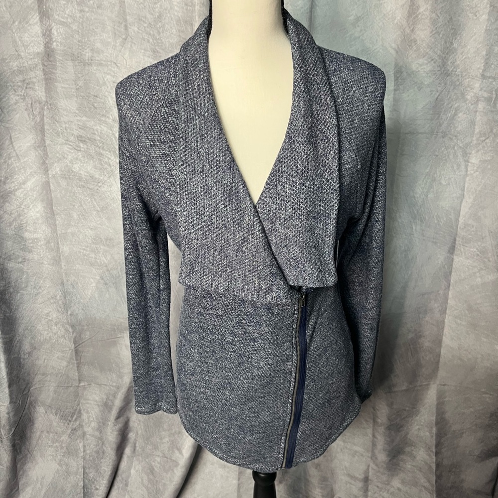INC International Concepts Blue Asymmetrical Zip Front Drape Neck Cardigan-Large - Picture 2 of 10